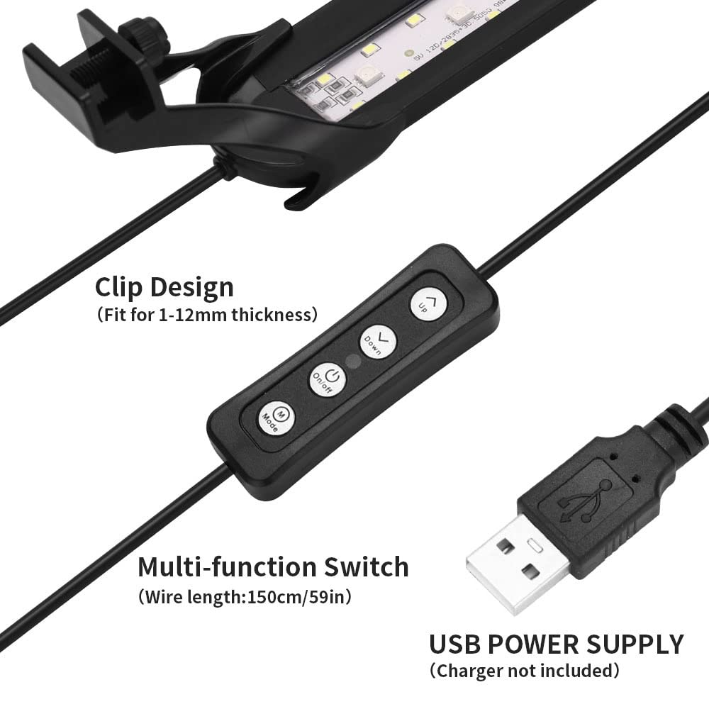 Luz LED para acuario de 6 W con clip, lámpara de espectro completo RGB Nano con 14 modos de iluminación, control remoto, temporizador y brillo ajustable para acuarios plantados y