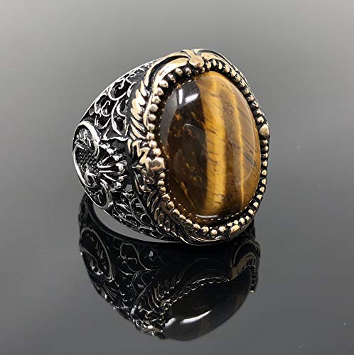 KAR 925K Stamped Sterling Silver Men Natural Tiger Eye Ring I1B2