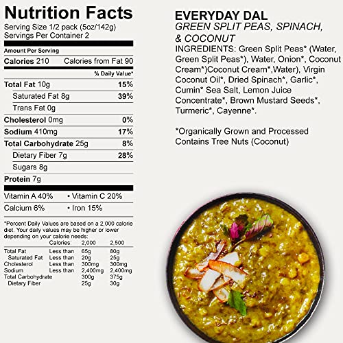 Image of Maya Kaimal Organic Indian Foods | Green Split Pea Everyday Dal | 10oz (PACK of 3) | Microwaveable, Ready to Eat, Fully Cooked with Spinach and Coconut | Vegan, Ready to Eat