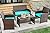 YITAHOME Patio Furniture Wicker Outdoor Bistro Set, 4-Piece All Weather Rattan Conversation Loveseat for Backyard, Balcony and Deck w/Soft Cushions and Metal Coffee Table (Brown+Blue)