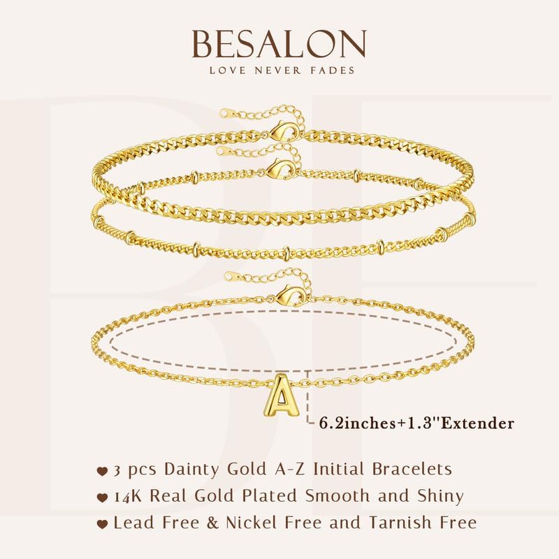 Gold Initial Bracelets for Women Dainty Gold Bracelet Stack 14K Gold Plated Bracelet Sets Cute Letter A-Z Monogram Bracelet Non Tarnish Jewelry Gifts for Women - Image 4