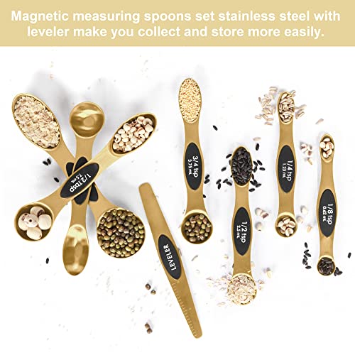Magnetic Measuring Spoons Set Stainless Steel With Leveler, Stackable Metal Tablespoon Measure Spoon For Baking, Measuring Cups And Spoon Set Kitchen Gadgets Apartment Essentials Fits In Spice Jars #TOP2