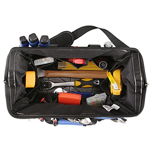Tahoe Trails 16" Wide Mouth Tool Bag And Organizer For Home, Workshop, Or Job Site, Molded Waterproof Base With 21 Pockets And 7 Belt Loops, Padded Handle, Adjustable Shoulder Strap #TOP3