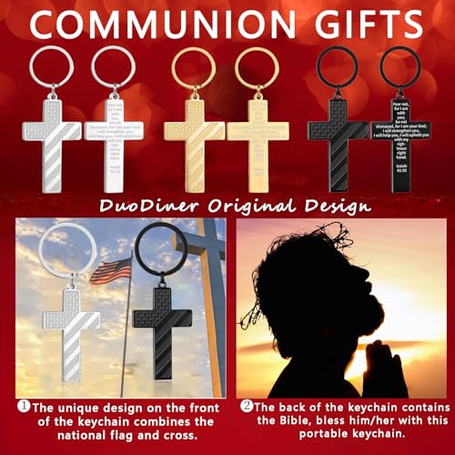 Image of DuoDiner Cross Keychain for Men American Flag Bible Verse Christian Gifts