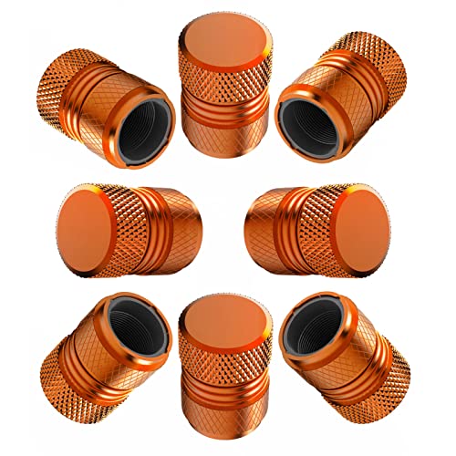 Image of Tire Valve Stem Caps for Car Tires Air Caps Cover 8 Pack Corrosion Resistant Premium Alloy Leak-Proof Universal for SUV Truck Motorcycle Bike Orange