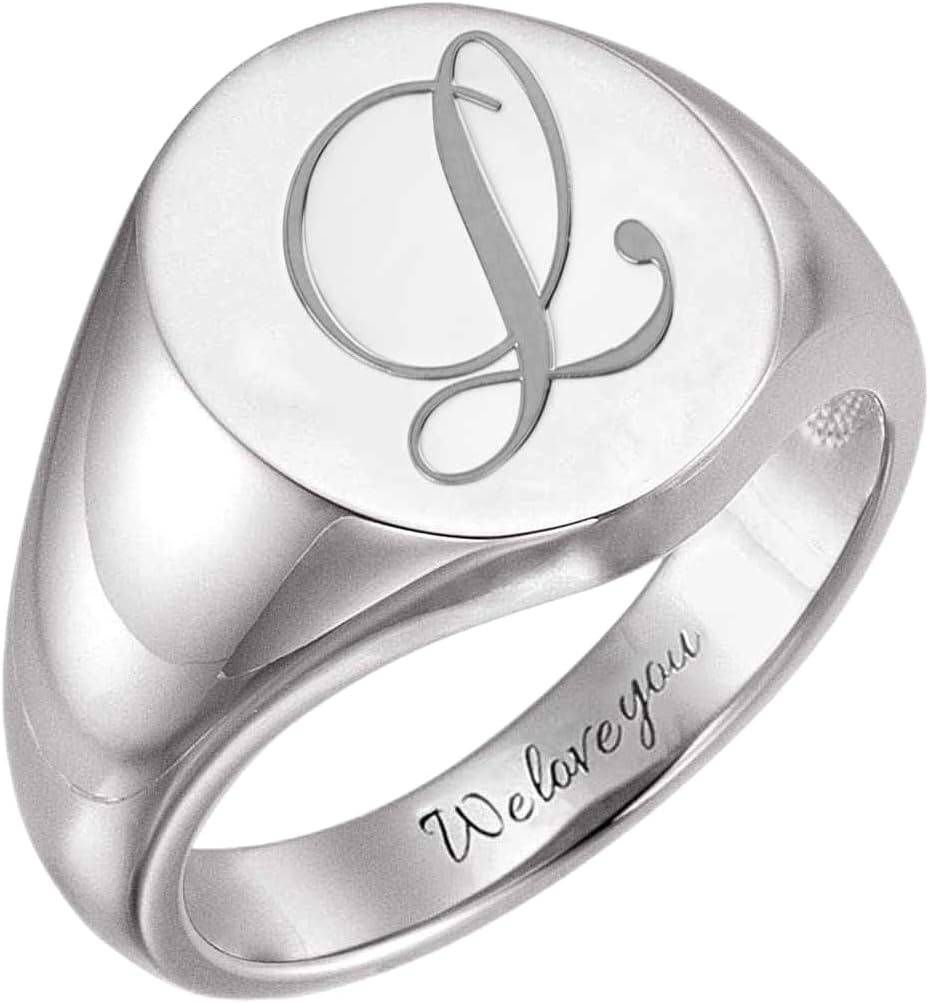 Personalized 925 Silver Sterling Solid Signet Initial Ring Custom Inner Side Engraved Pinky Ring for Women Men
