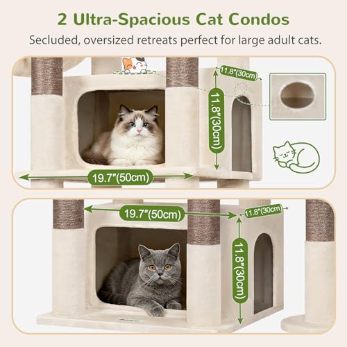 Image of Globlazer 75in Sturdy Cat Tree for Large Cats, Heavy Duty Multi-Level Cat Tower for Indoor Cats with Extended Platform, 2 Spacious Condos, 2 Padded Perches, 6 Sisal Scratching Posts, S75, Beige