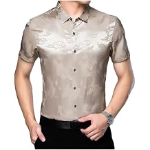 Summer Mens Fashion Pattern Silk Shirt Male Casual Soft Silk Short Sleeve Dress Shirt