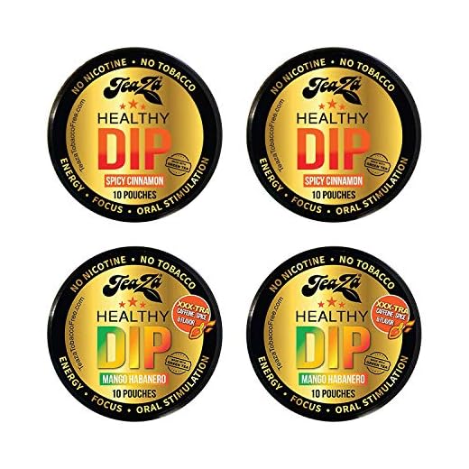 TeaZA Herbal Energy Spicy Cinnamon Flavor & Mango Habanero Flavor Pouches Nicotine & Tobacco Free Pouches (4 Pack)