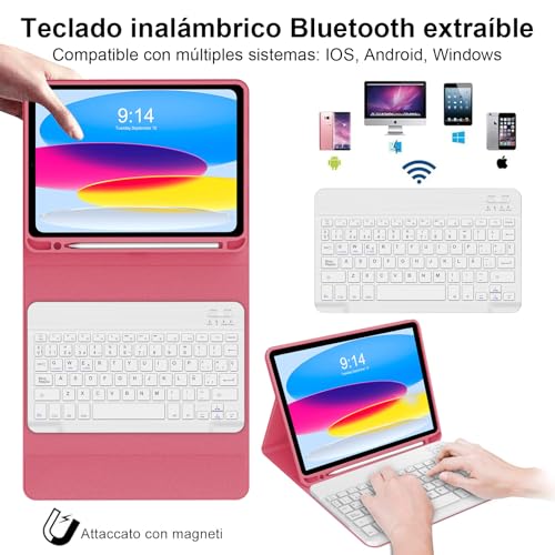 Funda teclado iPad 10 generación 10.9 pulgadas inalámbrico rosa A16 3