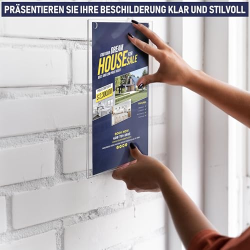Acryl Schildhalter A4, 6 Stück, Transparenter Rahmen Papierhalter mit mehreren Befestigungsoptionen inklusive, Wandmontage Posterhalter, Kunststoff-Notiztafel für Zuhause, Büro (A4-6 Stück)
