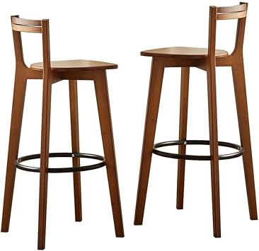 Modern and Simple Bamboo Bar Stools Set of 2, Stools for Kitchen Counter with Back, Island Stools with Footrest for Adults, Barstools for Kitchen, Home BarBrown,90cm-35.4in
