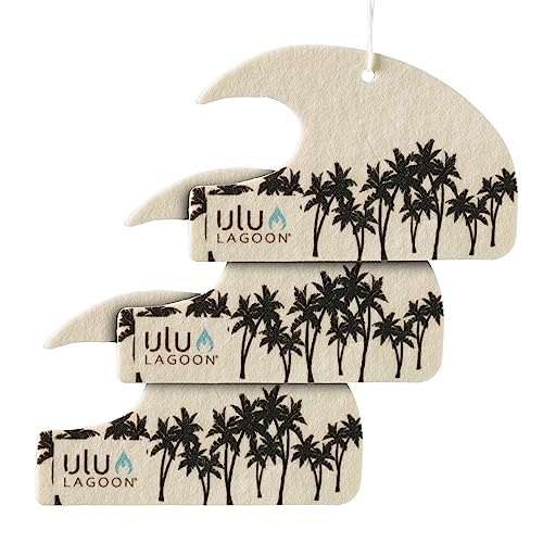 ulu Lagoon Hanging Car Air Freshener | Tropical Beach Coconut Surf Wax Scent Mini Wave | Long Lasting Car Freshener, Closet and Beyond | Made In USA | 3 Pack (Black Palms)