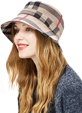 DOCILA Bucket Hat for Women Stylish Plaid Sun Protection Hats Foldable Checks Fisherman Cap Casual Sombrero De Copa Femme Fashionable Bob Visor Hat (BeigeKhaki)