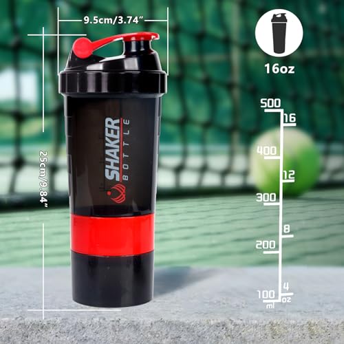 Image of XTK Shaker Bottle 16OZ Protein Shaker Bottles with Mix Ball Portable Sports Water Bottle Leak Proof GYM Cup for Protein Mixes with Storage & Pill Organizer, Ideal for Pre Workout,BPA Free (Red)