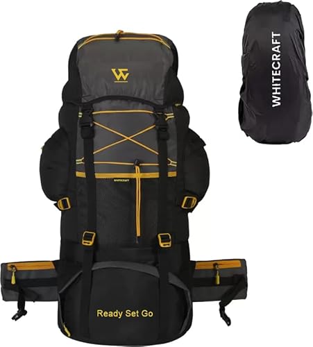 WHITECRAFT 75 Liter Waterproof Rucksack Backpack with Rain Cover for Outdoor/Sports/Camping/Hiking/Trekking Bag for Men and Women with 1 Year Warranty (Black Grey)