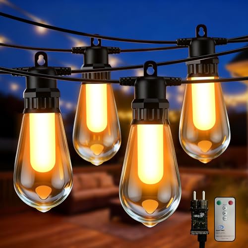 Ewikin Lichterkette Außen Strom 13M Outdoor Lichterkette mit Fernbedienung 20 ST48 LED-Lichterketten Glühbirnen Wetterfest Gartenbeleuchtung für Pavillon Balkon Terrasse Camping Hochzeiten Party
