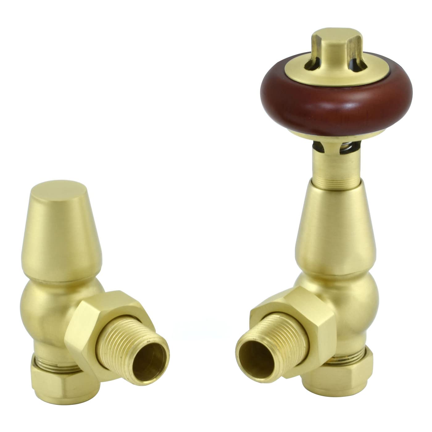 Warmehaus Chelsea Traditional Angled TRV Thermostatic Radiator Valves Brushed Brass