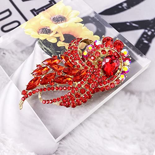 Image of LAXPICOL Vintage Clear Austrian Crystal Elegant Flower Bouquet Wing Brooch for Women