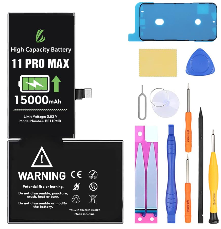 LL TRADER Battery for iPhone 11 Pro Max 15000 mAh High Capacity Replacement Battery for iPhone 11 Pro Max (A2161A2220A2218) with Full Set Repair Tool Kit for USA 2025