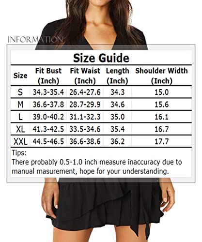 Sprime Women's Solid Color Summer Casual Dress V Neck Short Flared Sleeve Wrap Dress Waist Tie Ruffle Hem Flowy Mini Dresses #TOP5