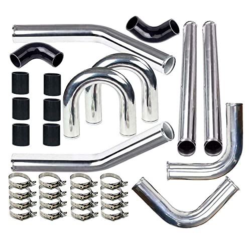 Sunroad 2" 8Pcs Universal Intercooler Tube Turbo Polished Aluminum With Silicone Hoses And Stainless Steel T-Clamps #TOP21