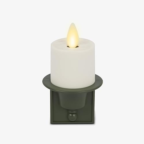 Luminara Flameless Candle Loden Green Nightlight with Motion Sensor - Plugin Night LED Light with Patented Real-Flame Effect Technology - Safe for Kids and Pets - Auto Dusk to Dawn