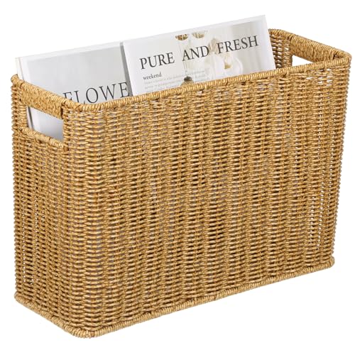 FONDOTIN Woven Storage Organizer Rattan Magazine Basket Home Basket Sturdy Material