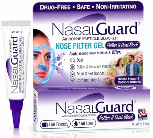 NasalGuard Airborne Particle Blocker Gel | Filters & Helps Block Pollen Dust & Irritants | Indoor & Outdoor Use Travel & Work | Drug-Free Alcohol-Free | 150+ Uses (Unscented 3g)