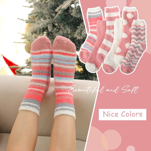 Image of HIALTODAY Fuzzy Socks Womens Cozy Fluffy Socks for Women Soft Winter Warm Socks for Home Christmas Gifts, Hot Pink