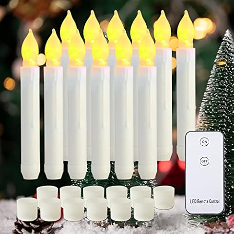 Raycare LED Flameless Taper Candles Battery Operated with Remote, Flameless Taper Window Candles Flickering Warm White Light, Set of 12 Fake Candles for Halloween, Christmas, Wedding Cover