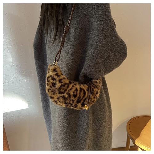 Leopard Fluffy Sling Dumpling Bag Cheetah Print Fuzzy Furry Shoulder Crossbody Crescent Bag Leopard Plush Horn Bag3