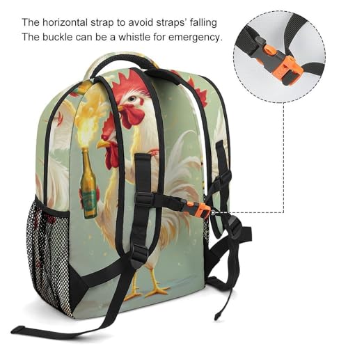 Funny Beer Rooster Funny Backpack Casual Daypack Lightweight Shoulders Bag for Men Women Cute Print3