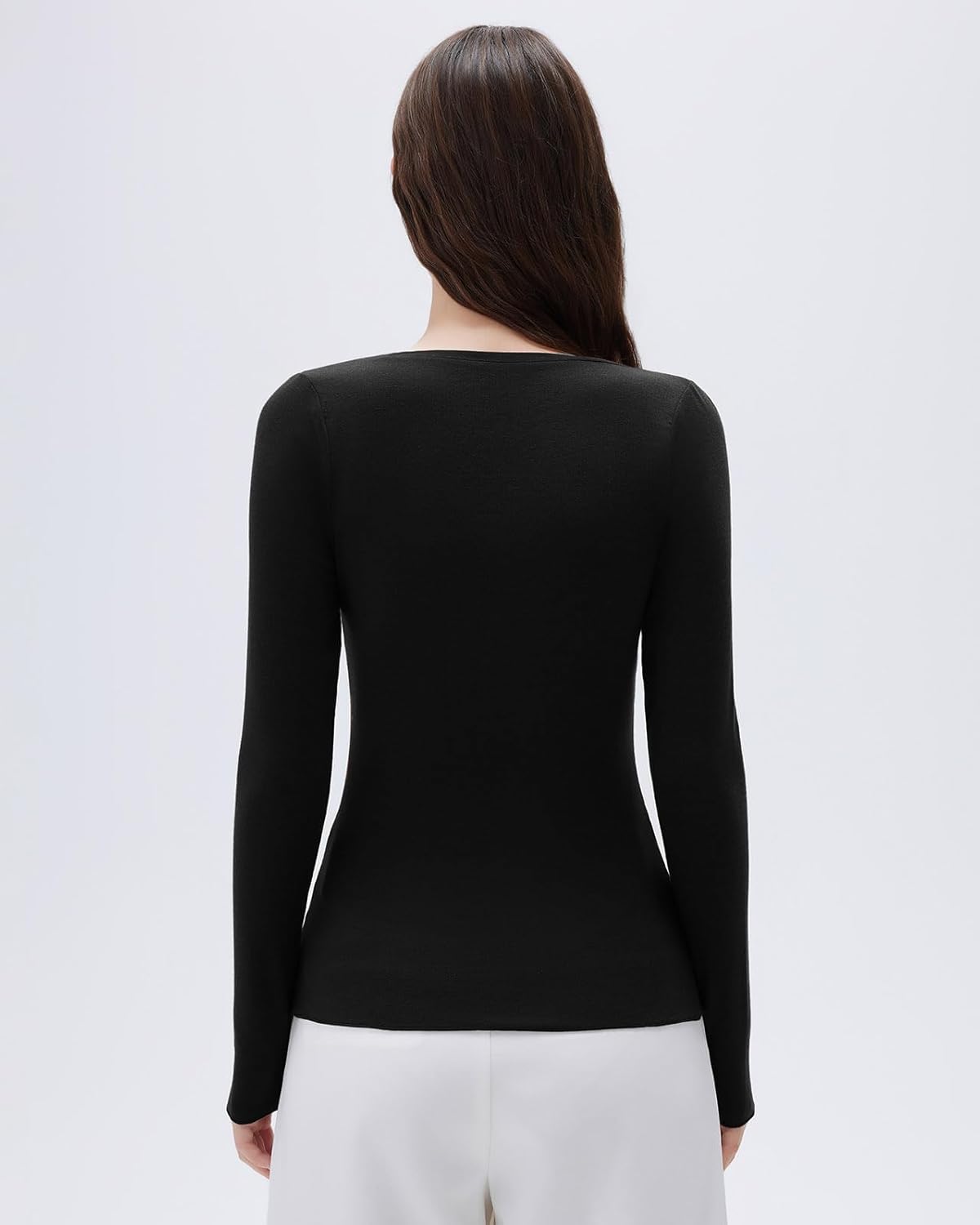 SUUKSESS Cloud Cashmere Women Scoop Neck Fitted Long Sleeve Shirt Basic Knit Tops - Image 3