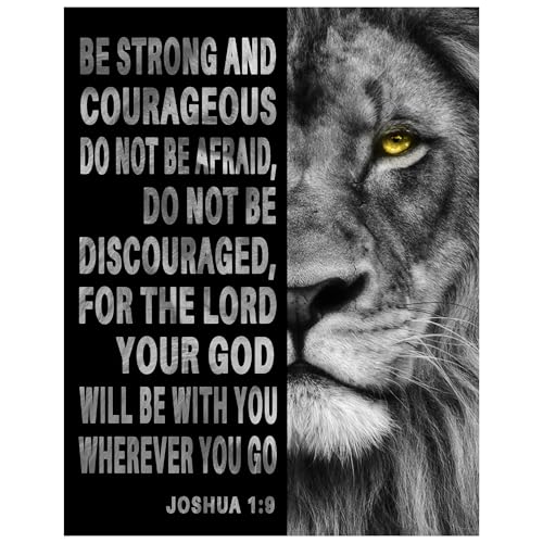 Christian Lion Wall Art 11x14 - Joshua 1:9 Bible Verse