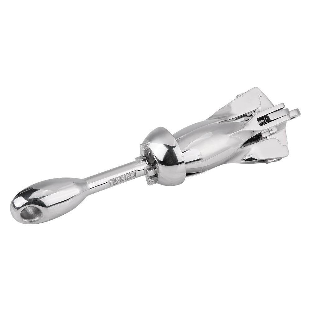 Ancre de bateau Kit d'ancre de petit bateau en acier inoxydable matériel d'amarrage d'ancre de Grapnel pliant pour bateau marin 1.5KG, Bateau/Yacht Série,Pièces de rechange pour bateaux,yachts