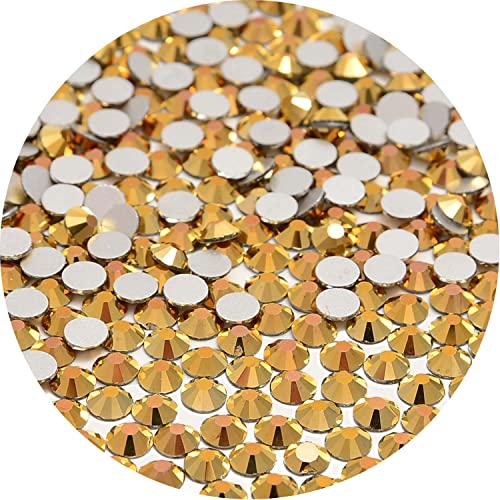 NCB 3000pcs Flatback Round Glass Nail Art Rhinestones Crystal for DIY Making Accessories Shoes, Clothes, Face Art, Bags, Manicure (Aurum, SS4 3000pcs)