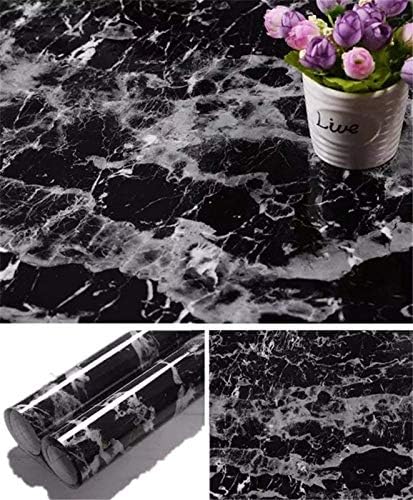 Yancorp Black Wallpaper Black Peel and Stick Wallpaper Marble Counter Top Stick on Film Backsplash Self Adhesive Wallpaper (Black, 17.8"x78.7")