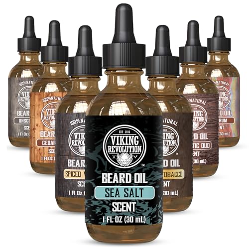 Image of Viking Revolution Beard Oil - Sea Salt - 1 fl oz | 100% Natural Ingredients - Formulated with Argan Oil & Jojoba Oil - Softens Rough Hair & Hydrates Skin - Sea Salt Scent