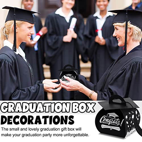 TaoBary 30 Pieces Graduation Cap Candy Box 2025 Graduation Prom Boxes Party Favors Treat with Tassel Centerpieces for Tables Decorations Grad Party Supplies(Black)