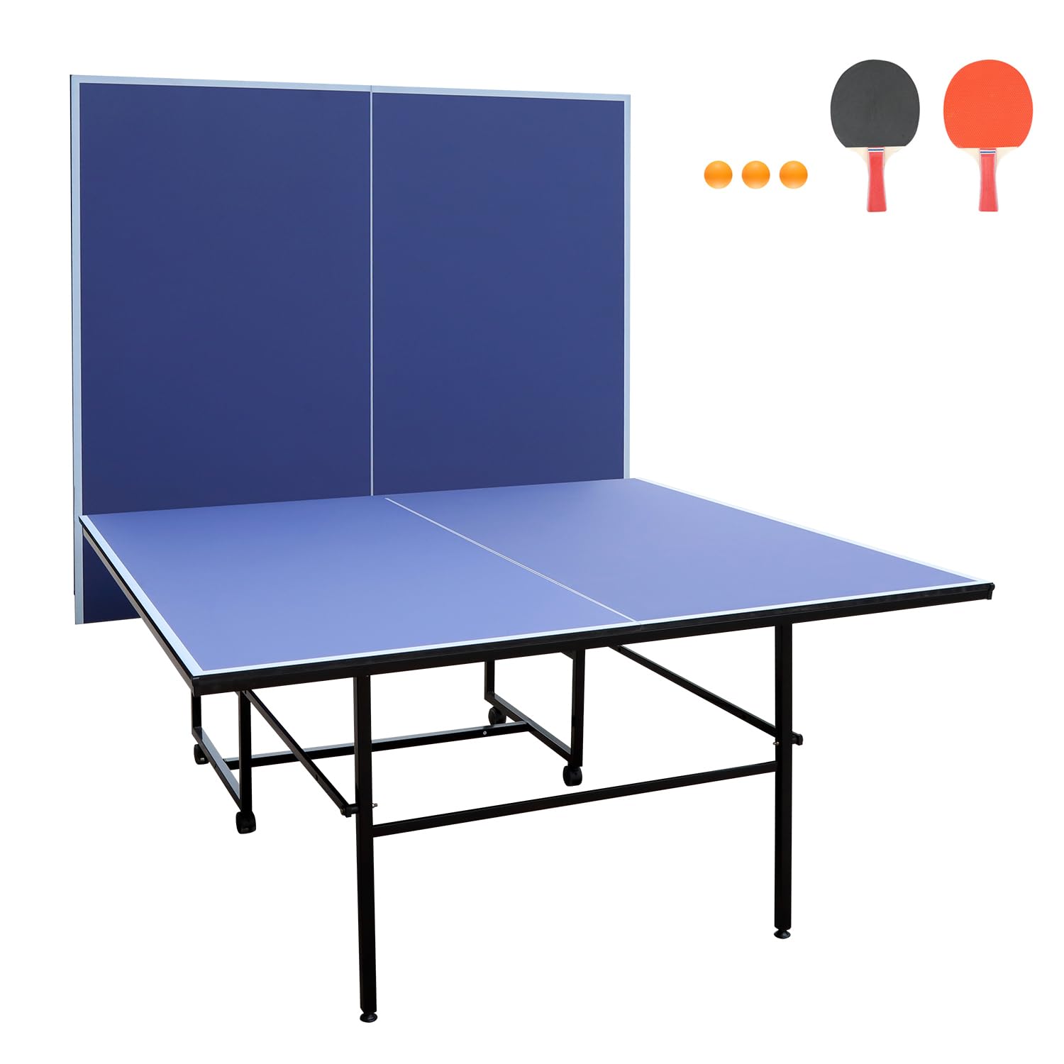 8ft Regulation Size Foldable Indoor Ping Pong Table Tennis Set with Net Paddles Balls Single Player Mode Portable Easy to Store Compact Design for Home Game Room Family Play