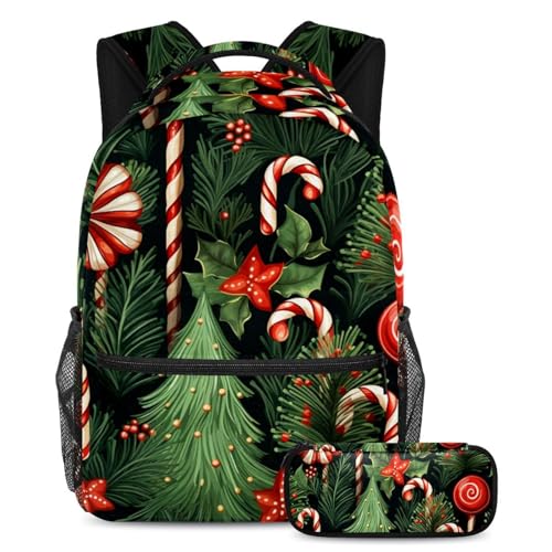 Zaino con astuccio motivo cane natalizio set da 2 pezzi per ragazzi e ragazze Multicolore01 B:29.4x20x40cm P:19x7.5x3.8cm Zaini Daypack elegante