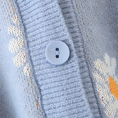 Women Y2K Floral Print Knit Cardigan Sweater Long Sleeve V Neck Button Down Sweater Vintage Aesthetic 90s Outerwear Tops4