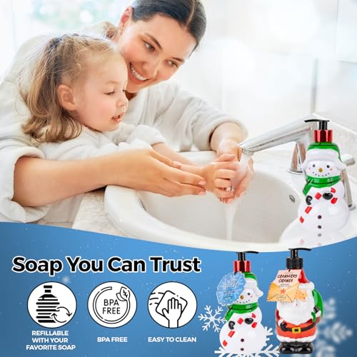 Image of Simple Pleasures Snowman & Santa 2 Pack: Cranberry Orange Scented Decorative Refillable Soap Dispensers for Kitchen Countertops and Bathroom Sinks