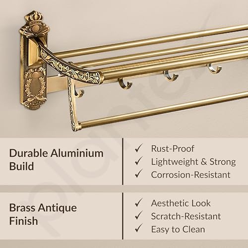 Image of Plantex Antique Aluminum Foldable Towel Rack for Bathroom /Towel Holder in Bathroom /Folding Towel Stand /Hanger /Bathroom Accessories (24 Inch)