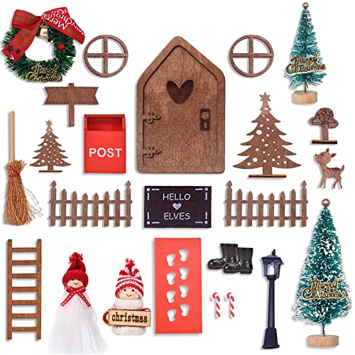LIAMERHE 25PCS Kit Puerta Elfo Navidad Decoración, Puerta de Duende de Navidad Accesorios Miniatura Elfo Gnomos Casa Navideños, Juego de Regalo Manualidades Navidad para Niños Cover