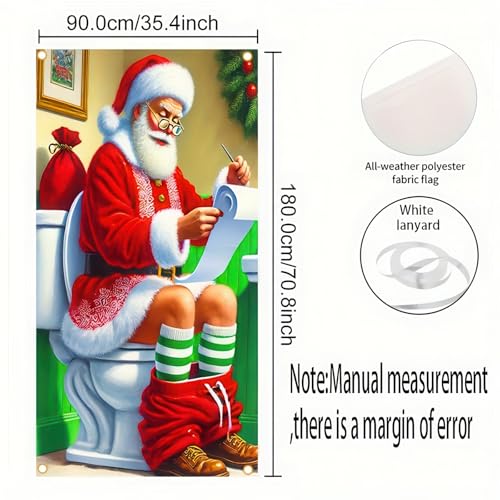 Image of BlissYard Christmas Door Cover 71x35 Inch Funny Santa Claus Toilet Door Banner Christmas Decoration for Home Indoor Outdoor Holiday Party Photo Backdrop Winter Door Hanging Decor