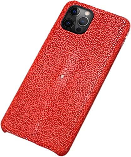 Coque en cuir de galuchat pour iPhone 14 Pro Max luxe rouge