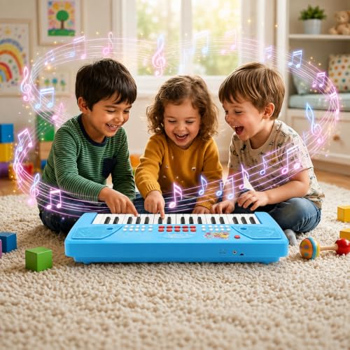 Image of Kids Piano Keyboard with Mic | 37 Keys, 8 Rhythms, 8 Tones & 6 Demo Songs | Electronic Musical Toy for Boys & Girls Age 2-5 | Educational & Recording Keyboard for Beginners - (Sky Blue)