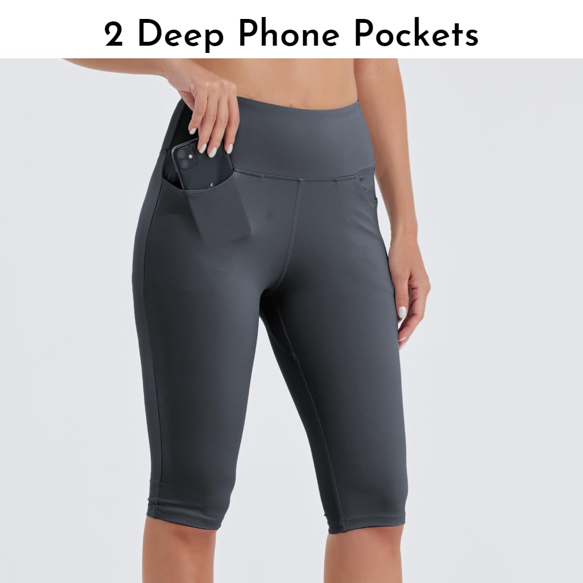 WILLIT Damskie legginsy do kolan Capri z kieszeniami, wysoka talia, spodnie Capris, na lato, do jogi
